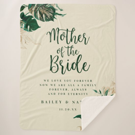 熱帯の緑の葉の母の花嫁引用文 シェルパブランケット (正面)