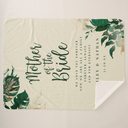 熱帯の緑の葉の母の花嫁引用文 シェルパブランケット (正面(横))