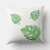 熱帯の緑の葉の白いシックモダン クッション (裏面)