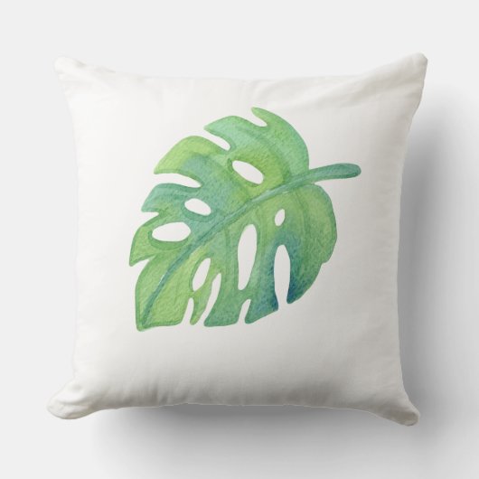 熱帯の緑の葉の白いシックモダン クッション (正面)