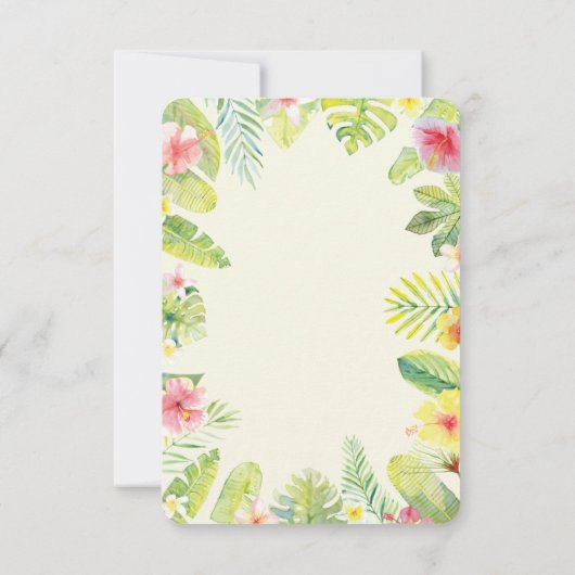 熱帯の緑の葉の赤いハイビスカス 招待状 (裏面)