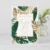 熱帯の緑の葉の金ゴールドは日付結婚を保存 セーブザデート (スタンド正面)