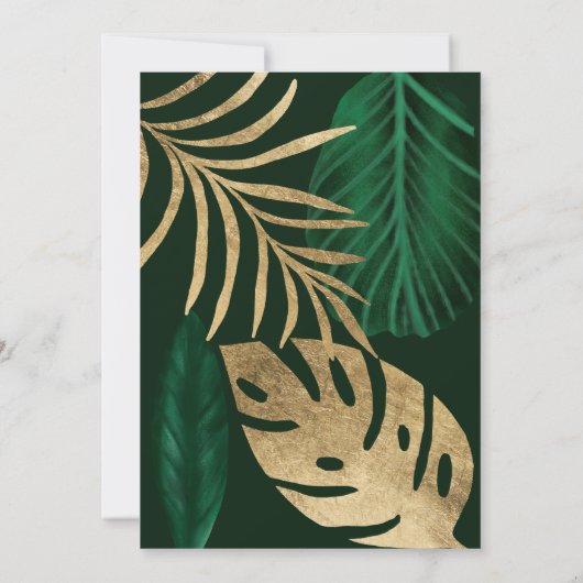 熱帯の緑の葉の金ゴールドは日付結婚を保存 セーブザデート (裏面)