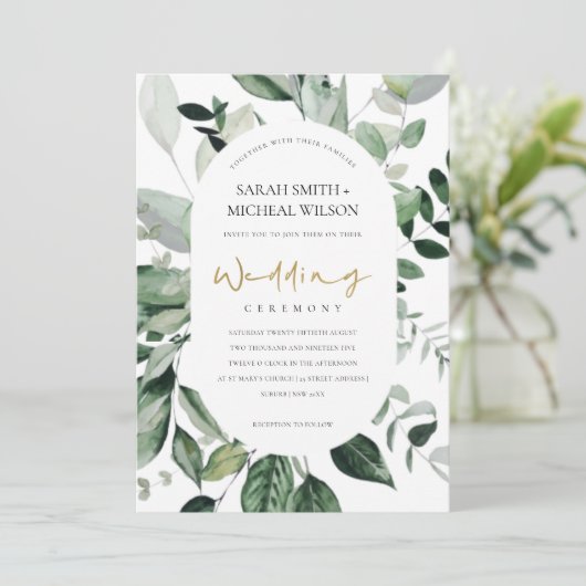 熱帯の緑の葉状のカプセル動物の結婚式の招待 サンキューカード (スタンド正面)