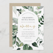 熱帯の緑の葉状のカプセル動物の結婚式の招待 サンキューカード (正面/裏面)