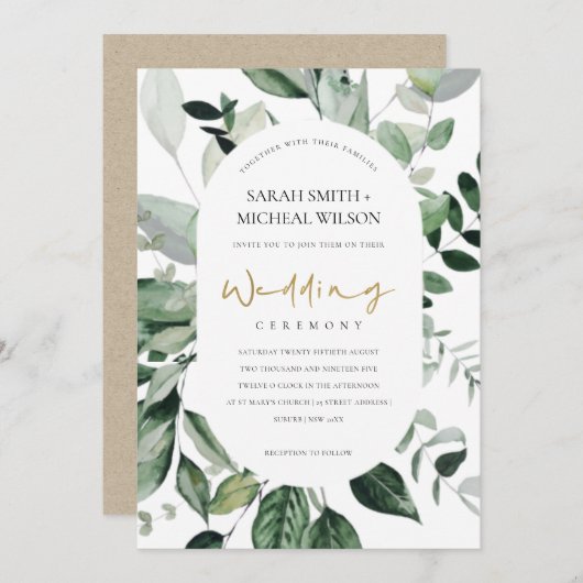 熱帯の緑の葉状のカプセル動物の結婚式の招待 サンキューカード (正面/裏面)