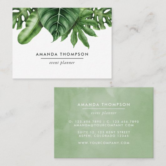 熱帯の緑の葉 名刺 (正面/裏面)