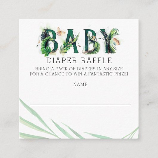 熱帯の緑の赤ちゃんシャワーおむつラッフル エンクロージャーカード (正面)
