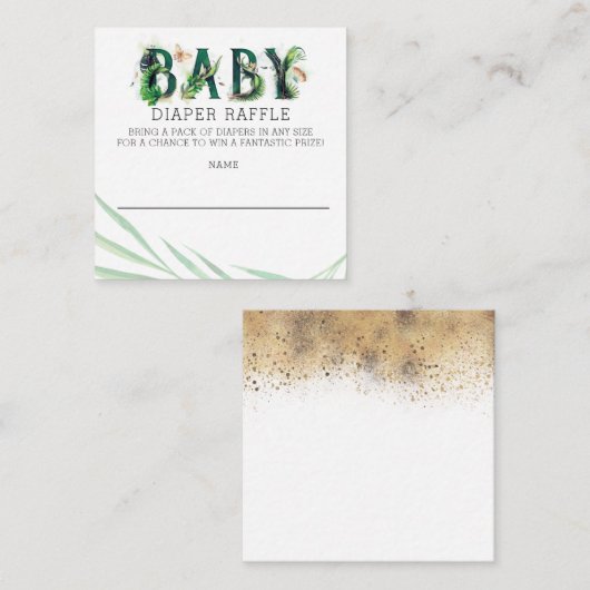 熱帯の緑の赤ちゃんシャワーおむつラッフル エンクロージャーカード (正面/裏面)
