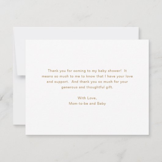 熱帯の緑の金ゴールド男女兼用ベビーシャワー サンキューカード (裏面)