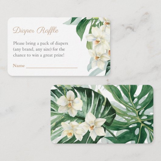 熱帯の緑の金ゴールド赤ちゃんシャワーおむつラッフル エンクロージャーカード (正面/裏面)