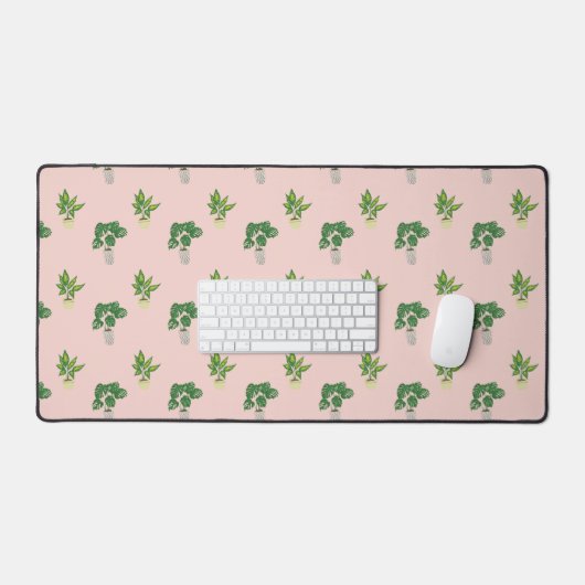 熱帯の緑の鉢植え植物かわいい デスクマット (キーボード&マウス)