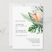 熱帯の緑モダンのミニマル結婚花 招待状 (正面)