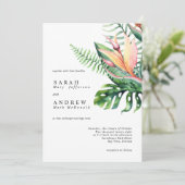 熱帯の緑モダンのミニマル結婚花 招待状 (スタンド正面)