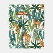 熱帯の緑豊かなジャングルのジャングルラッ葉プにヒョウヒョウ フリースブランケット (正面)