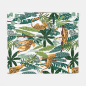 熱帯の緑豊かなジャングルのジャングルラッ葉プにヒョウヒョウ フリースブランケット (正面(横))