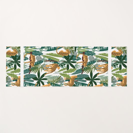 熱帯の緑豊かなジャングルのヨーガに葉ヒョウヒョウ ヨガマット (正面(横))