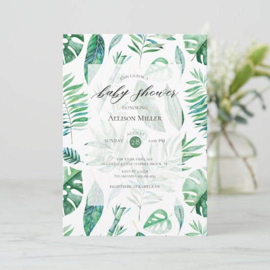 熱帯の緑豊かな赤ちゃんシャワー招待状 招待状 (スタンド正面)