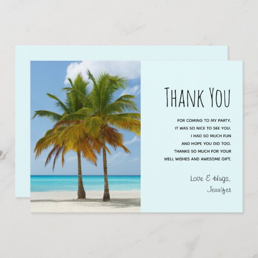 熱帯の美しいヤシの木ビーチありがとう サンキューカード (正面/裏面)