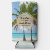 熱帯の美しいヤシの木ビーチ結婚式 スリム缶クーラー (正面)