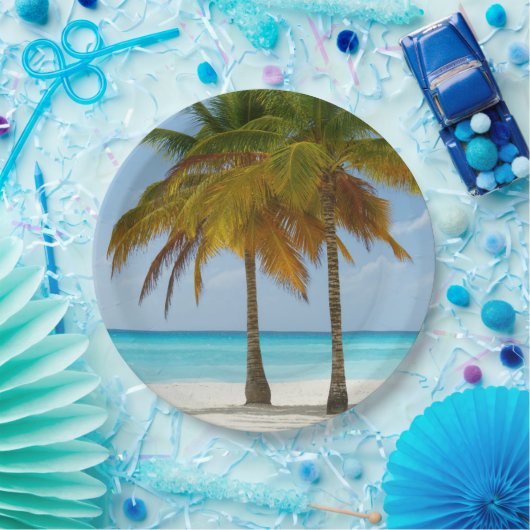 熱帯の美しいヤシの木ビーチ ペーパープレート (パーティー)