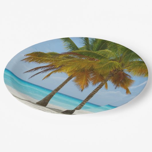 熱帯の美しいヤシの木ビーチ ペーパープレート (アングル)