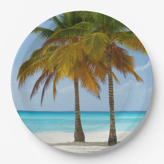 熱帯の美しいヤシの木ビーチ ペーパープレート (正面)