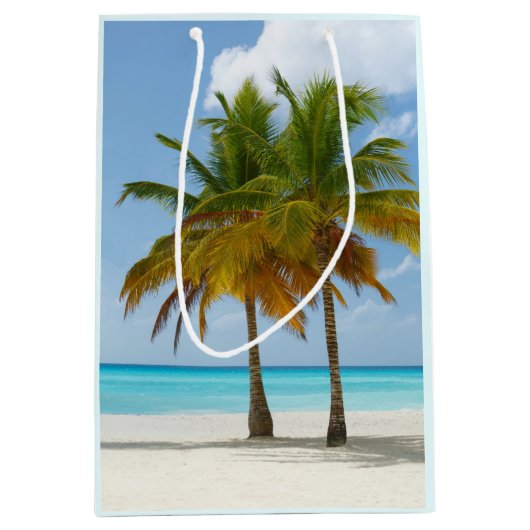 熱帯の美しいヤシの木ビーチ ミディアムペーパーバッグ (正面)