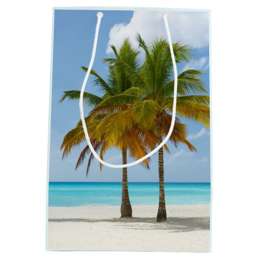 熱帯の美しいヤシの木ビーチ ミディアムペーパーバッグ (裏面)