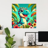 熱帯の美しい漫画鮮やか恐竜 ポスター (ホームオフィス)