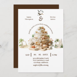 熱帯の至福 |パーソナライズされたビーチ結婚式ケーキ 招待状