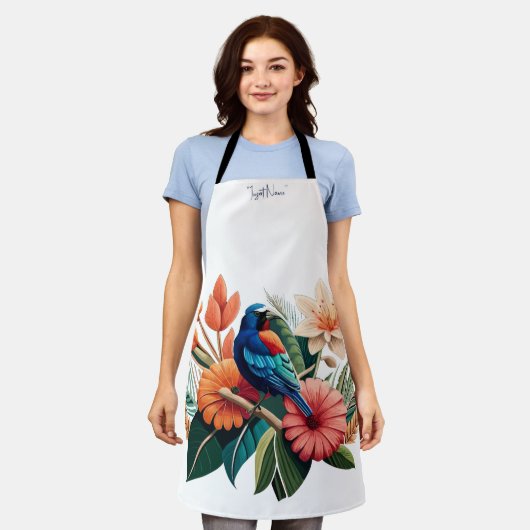 熱帯の至福：フローラ鮮やかーの融合 エプロン (着用した状態)