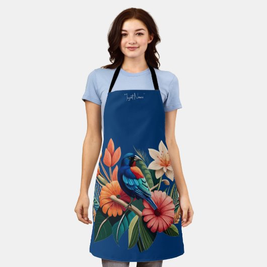 熱帯の至福：フローラ鮮やかーの融合 エプロン (着用した状態)