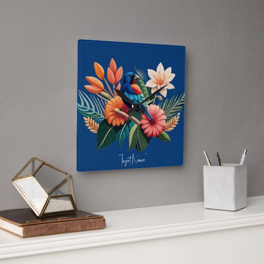 熱帯の至福：フローラ鮮やかーの融合 スクエア壁時計 (オフィス)