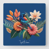 熱帯の至福：フローラ鮮やかーの融合 スクエア壁時計 (正面)