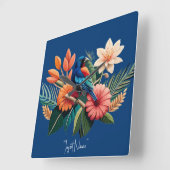 熱帯の至福：フローラ鮮やかーの融合 スクエア壁時計 (傾斜)