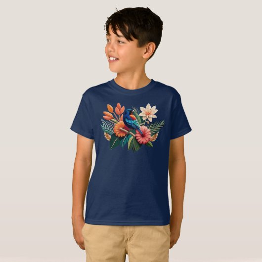 熱帯の至福:フローラ鮮やかーの融合 Tシャツ (正面フル)