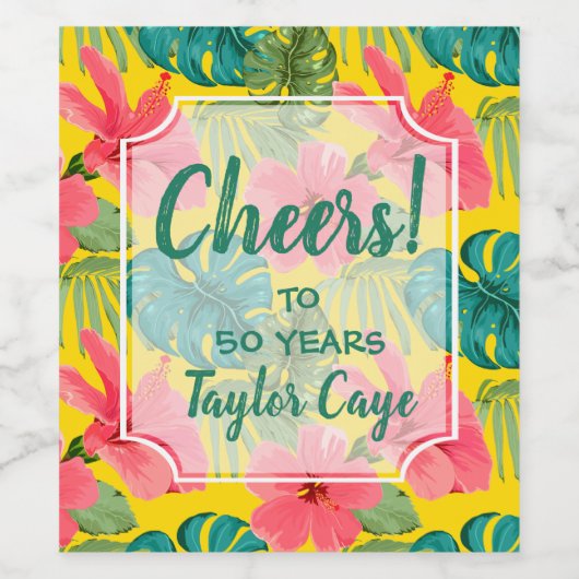 熱帯の花々が鮮やかな黄色に咲く ワインラベル (シングルラベル)