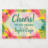 熱帯の花々が鮮やかな黄色のミニに咲き乱れる スパークリングワインラベル (シングルラベル)