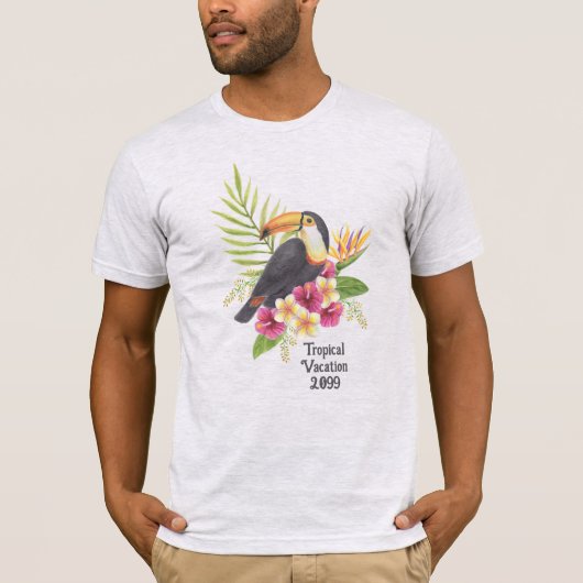 熱帯の花々に囲まれたオオハシの鳥、バケーション Tシャツ (正面)