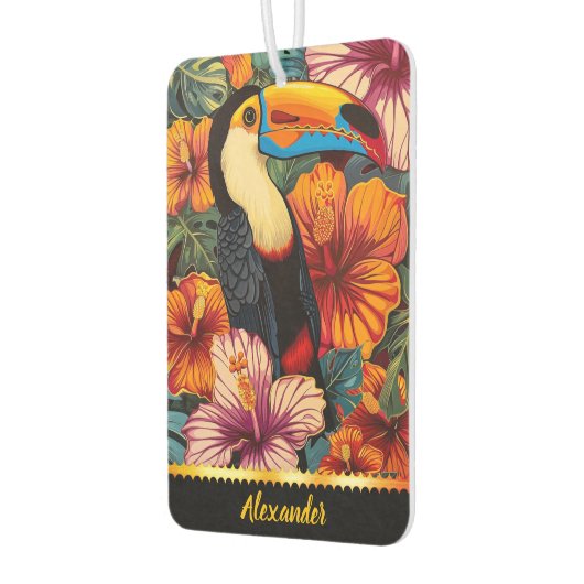 熱帯の花々の中に鮮やかウカンオウム カーエアーフレッシュナー (左)