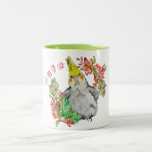 熱帯の花が咲くかわいいコレラのオウム ツートーンマグカップ (中央)