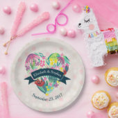 熱帯の花が咲くかわいいフローラ結婚ハート ペーパープレート (パーティー)