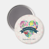 熱帯の花が咲くかわいいフローラ結婚ハート マグネット (正面/裏面)