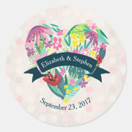 熱帯の花が咲くかわいいフローラ結婚ハート ラウンドシール