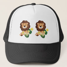 熱帯の花が咲くかわいいライオンの子