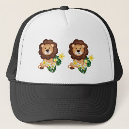 熱帯の花が咲くかわいいライオンの子 キャップ