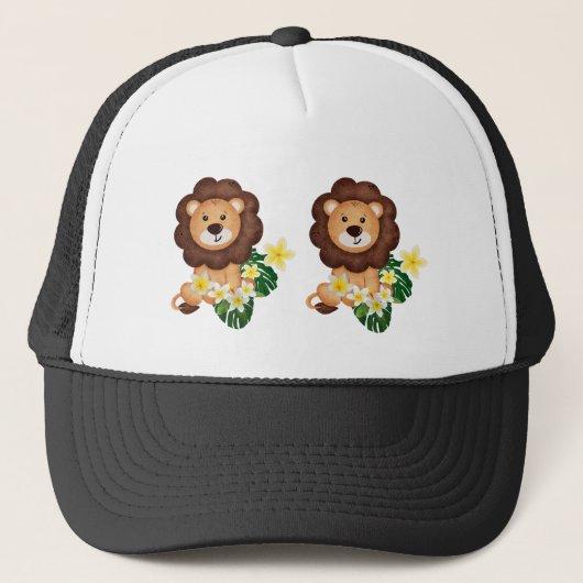 熱帯の花が咲くかわいいライオンの子 キャップ (正面)