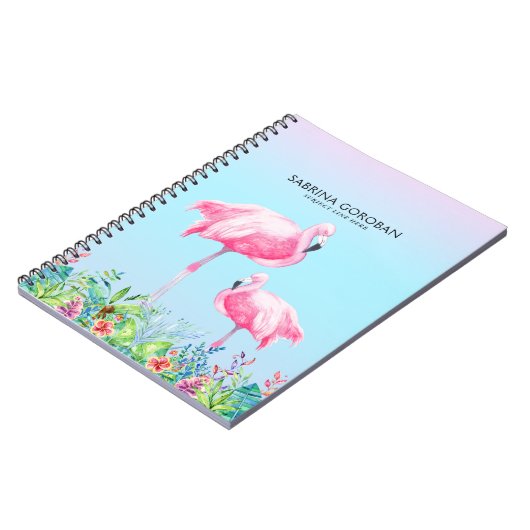 熱帯の花が咲く白とピンクのフラミンゴ ノートブック (左側)