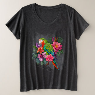 熱帯の花とオウム – 抱擁自然 プラスサイズTシャツ